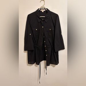 Michael Kors cinch waist blouse top shirt gold buttons size 14